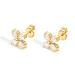 gold zircon flower earrings