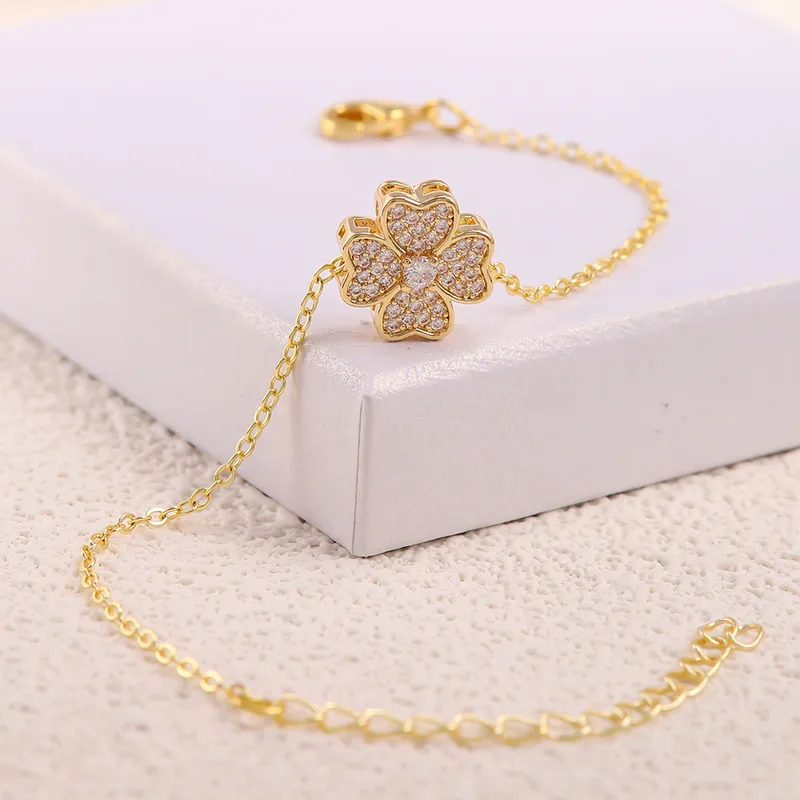 Copper-18K-Gold-Plated-Inlay-Four-Leaf-Clover-Zircon-Bracelets-8
