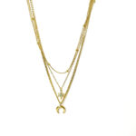 star and crescent moon layering gold necklace